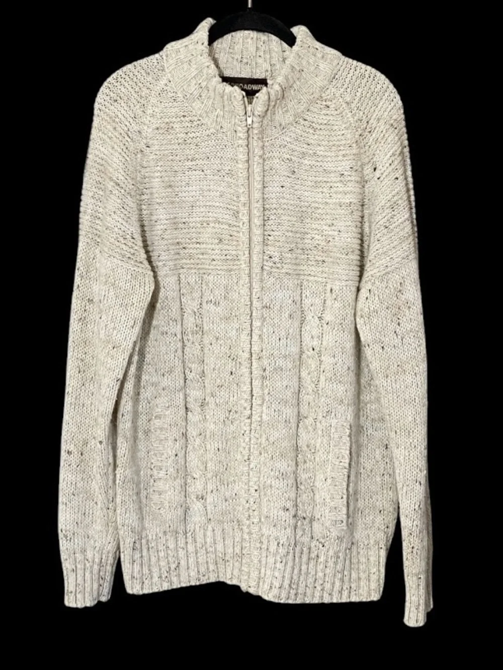 Vintage The Broadway Fisherman Sweater L Full Zip Cable Knit Oatmeal Coastal